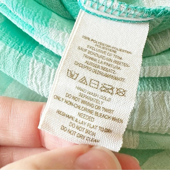 FREE PEOPLE Semi Sheer Gingham Blouse Button Up Top Green White High Low Small - Picture 12 of 12